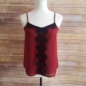 HARLOW & GRANAM Burgundy Lace Trim Cami Top Size XS